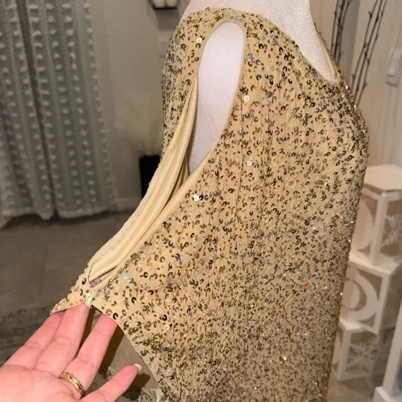 slim fit dress slacks Aidan Mattox METALLIC SEQUIN BEADED GODET GOWN main image 1